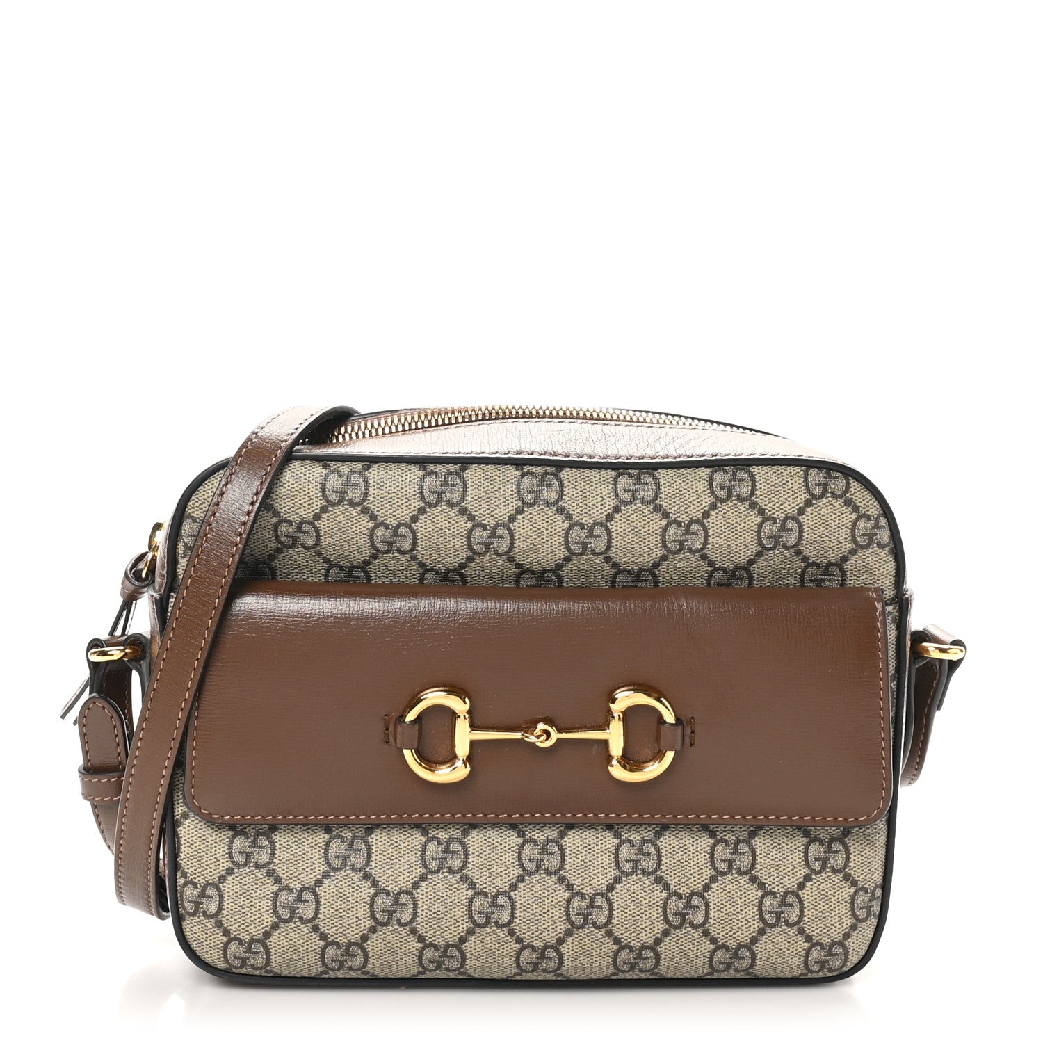 GG Supreme Monogram Small Horsebit 1955 Shoulder Bag Beige Brown Sugar