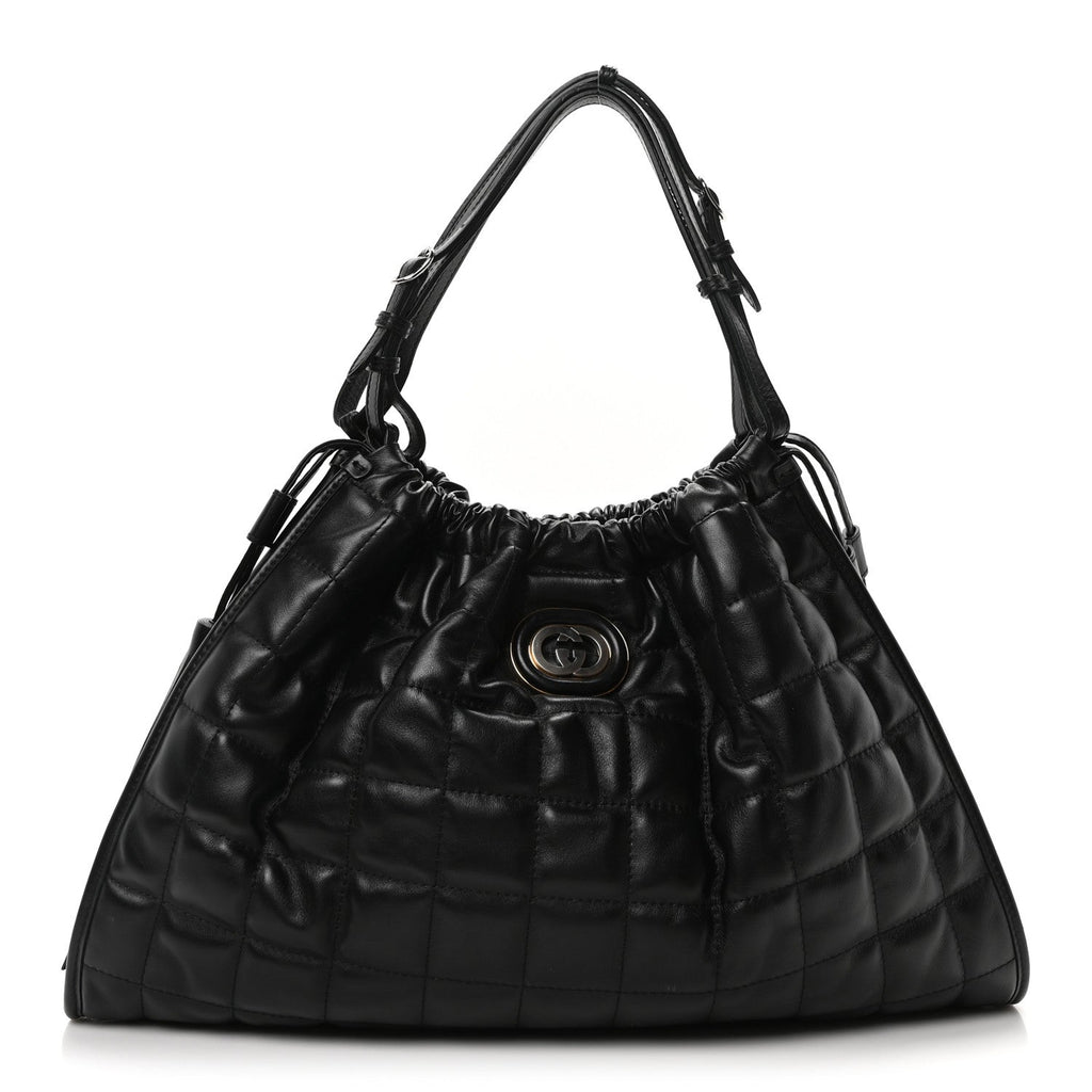 Calfskin Quilted Medium Deco Tote Bag Black