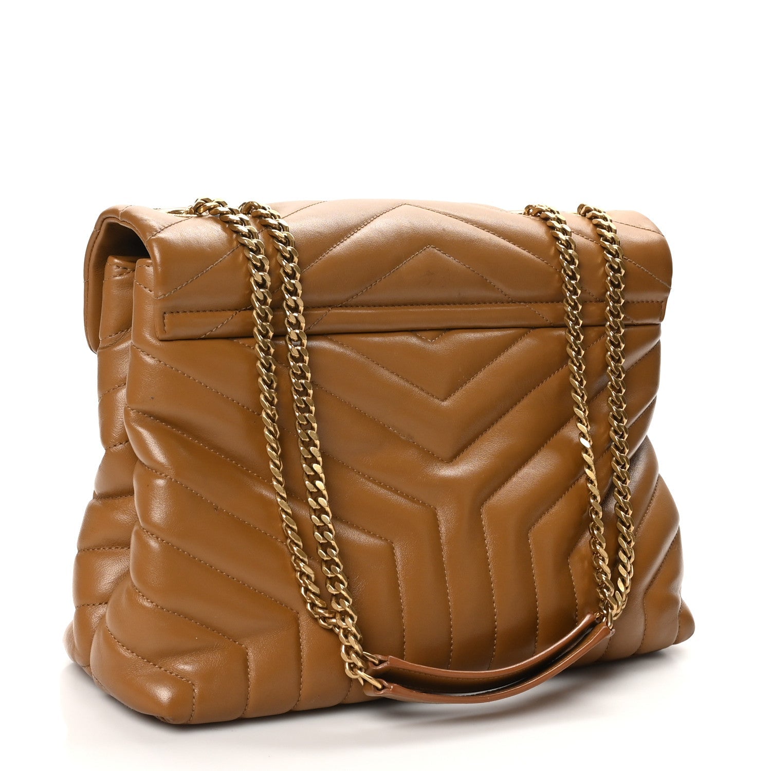 Calfskin Y Quilted Monogram Medium Loulou Chain Satchel Dark Natural