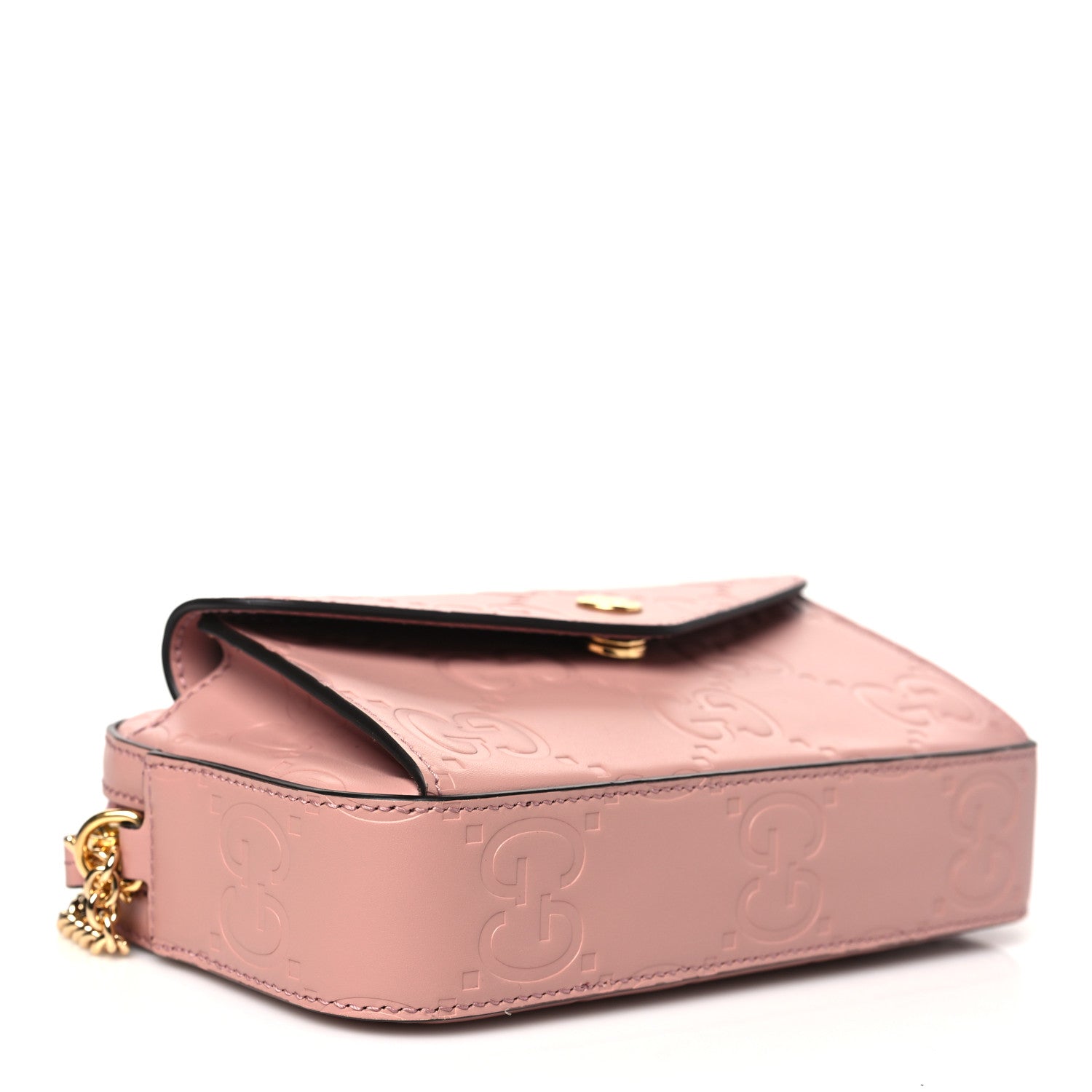 Calfskin GG Super Mini Debossed Chain Wallet Dust Carmine