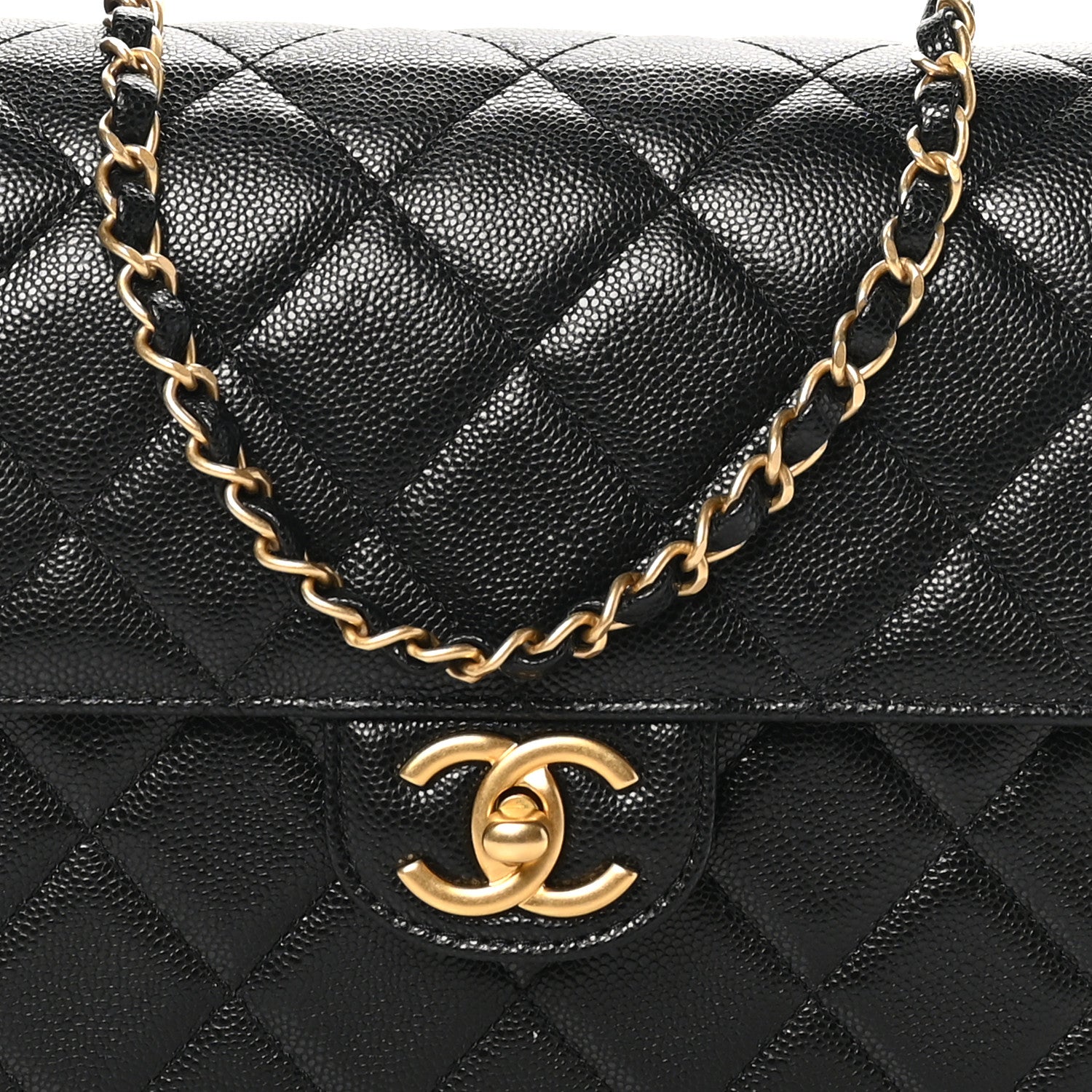 Shiny Caviar Quilted Small Top Handle Flap  Black