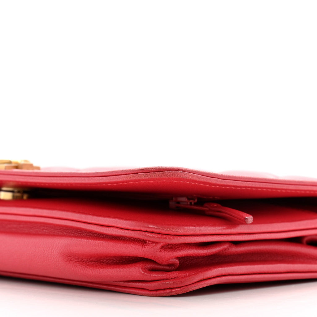 Lambskin Quilted Boy Wallet On Chain WOC Dark Fuchsia