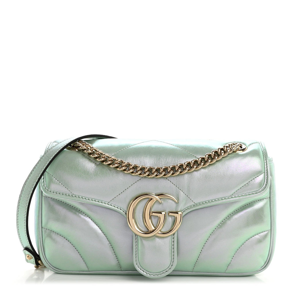 Iridescent Nappa Chevron Matelasse Small GG Marmont Shoulder Bag Iridescent Snow Light Blue