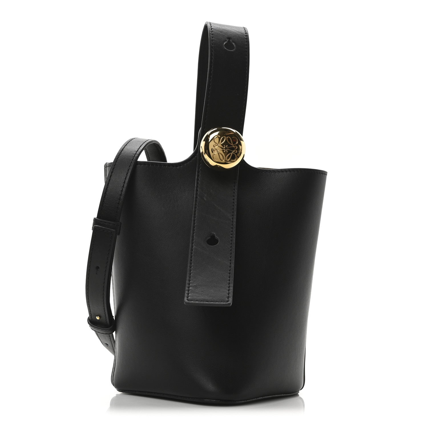 Soft Grained Calfskin Mini Pebble Bucket Bag Black