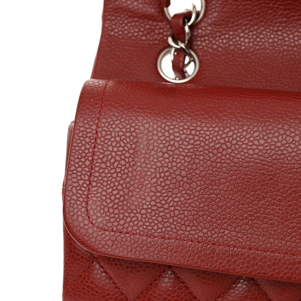 Caviar Quilted Medium Double Flap Burgundy