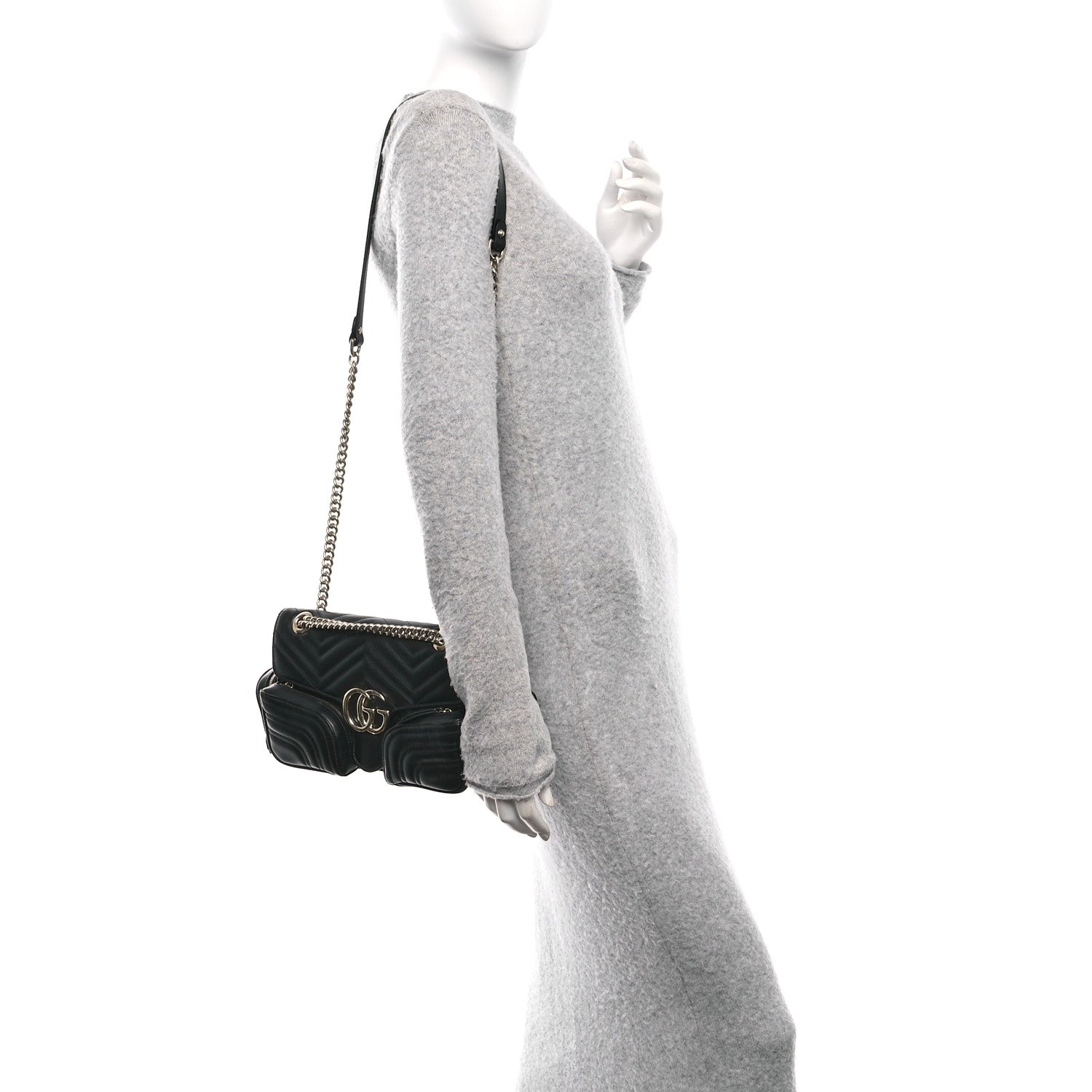 Calfskin Matelasse Small GG Marmont Multi Pocket Shoulder Bag Black
