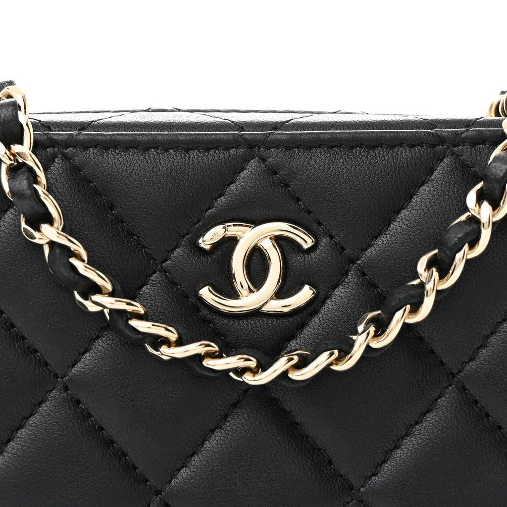 Lambskin Quilted Small Trendy CC Camera Case With Chain Black
