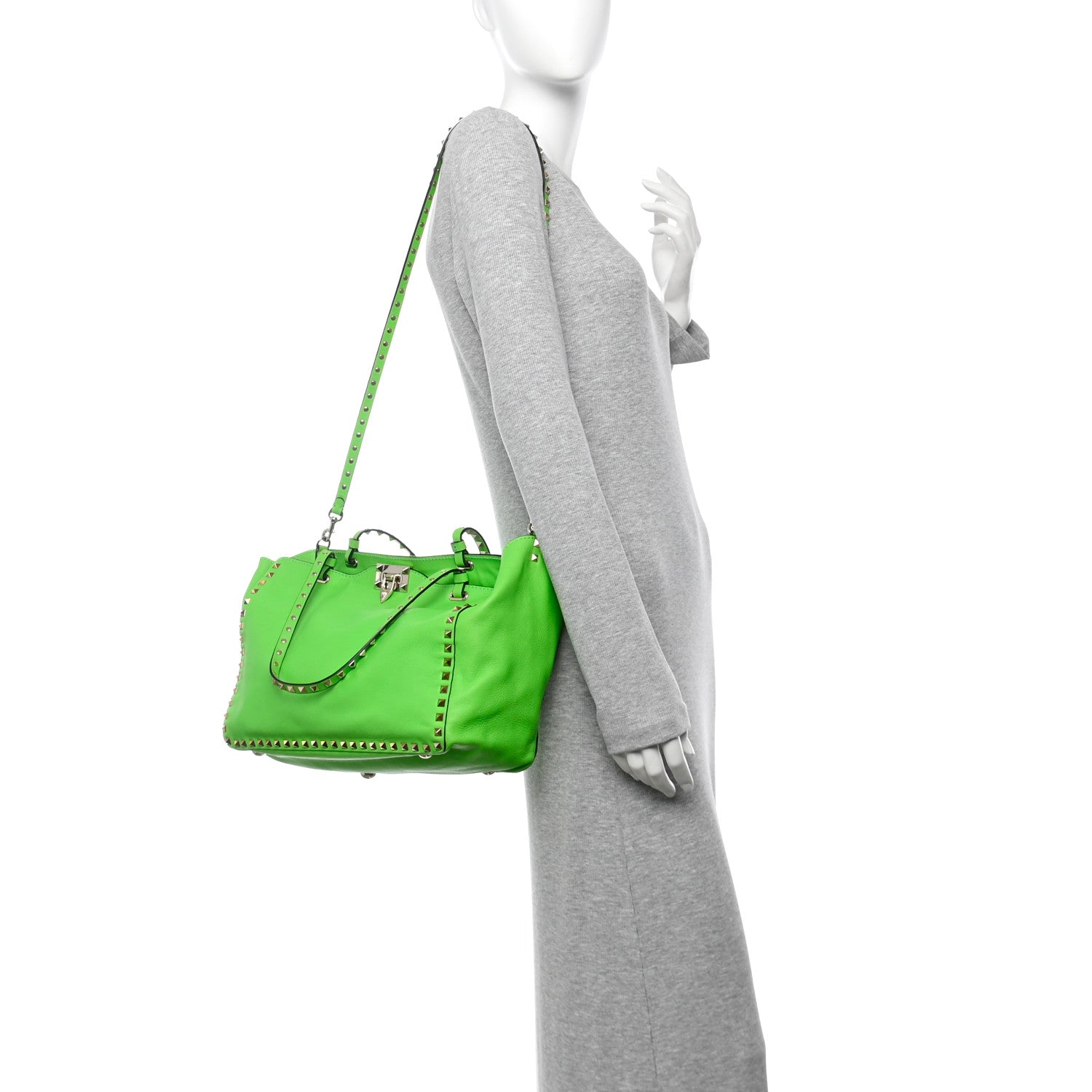 Vitello Medium Rockstud Tote Green Fluo