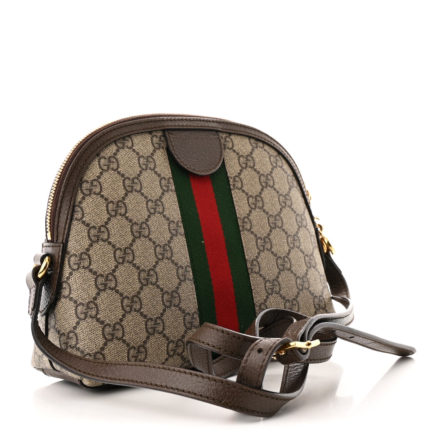 GG Supreme Monogram Textured Dollar Calfskin Web Small Ophidia Dome Shoulder Bag Beige Ebony New Acero