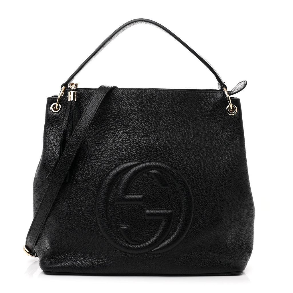 Pebbled Calfskin Large Soho Hobo Black