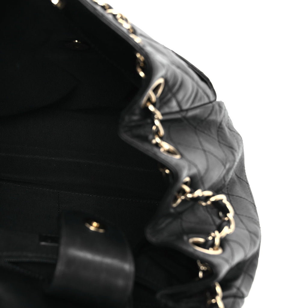 Lambskin Quilted Drawstring Bag Black