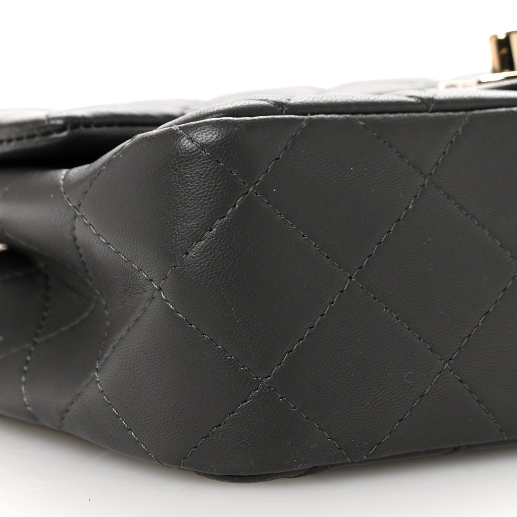 Lambskin Quilted Mini Rectangular Flap Dark Grey