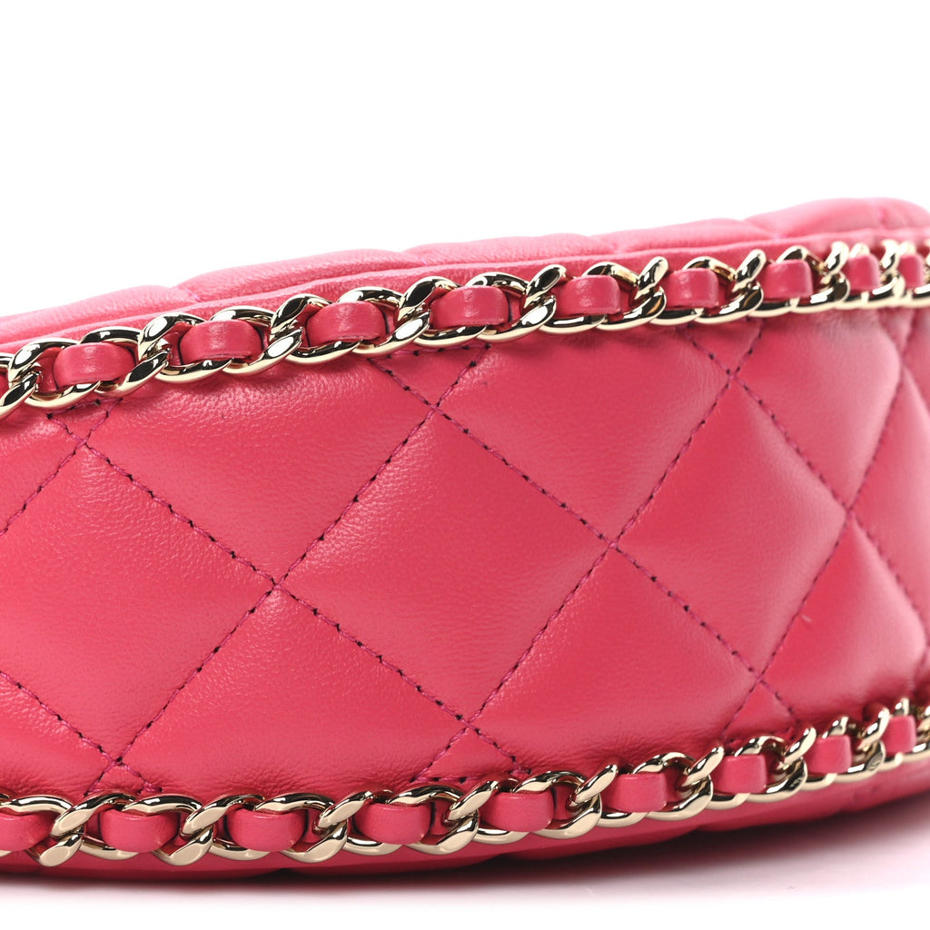 Lambskin Quilted Small Hobo Bag Dark Pink