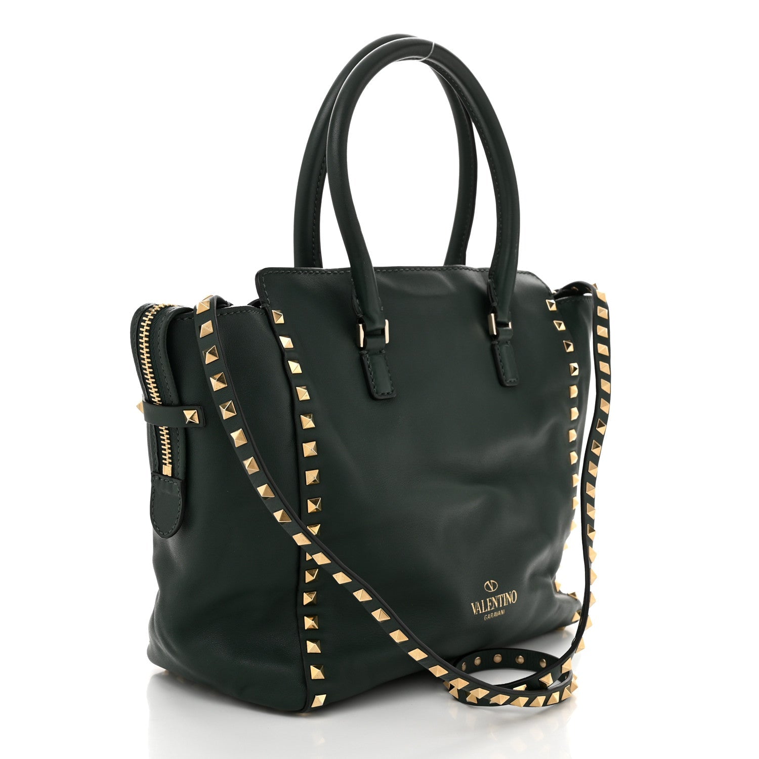 Vitello Rockstud Double Handle Tote  Smeraldo