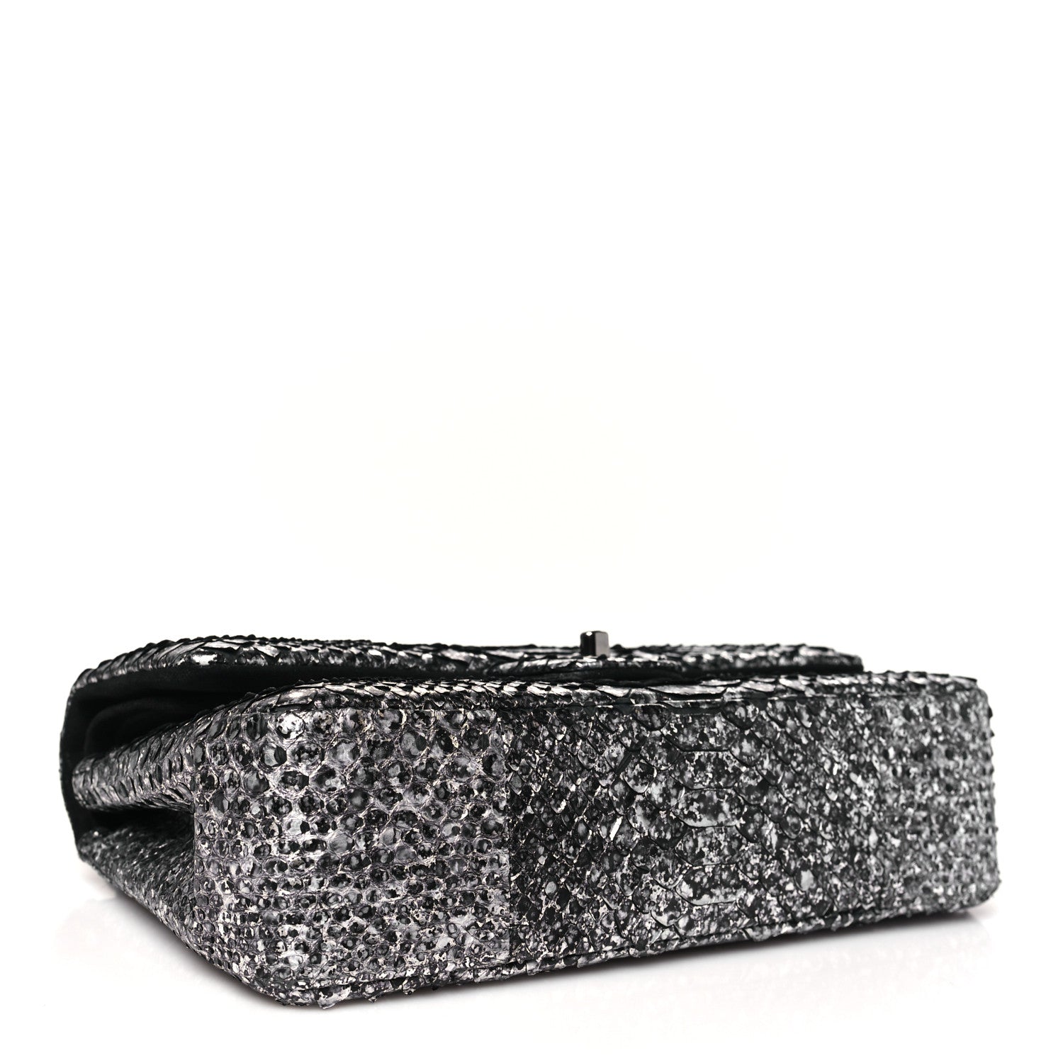 Metallic Snakeskin Medium Double Flap Black Silver
