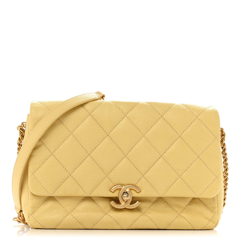 Shiny Caviar Quilted Large Chain Melody Flap Yellow