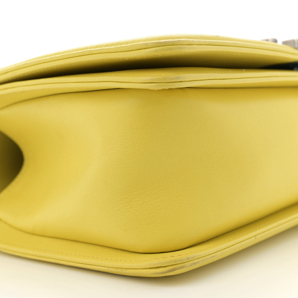 Calfskin Chevron Quilted Medium Boy Flap Yellow
