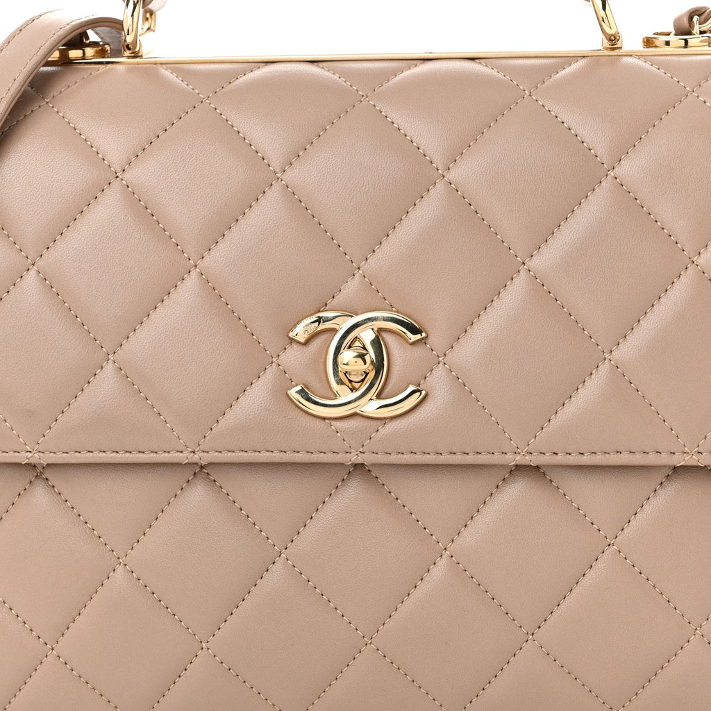 Lambskin Quilted Medium Trendy CC Flap Dual Handle Bag Beige