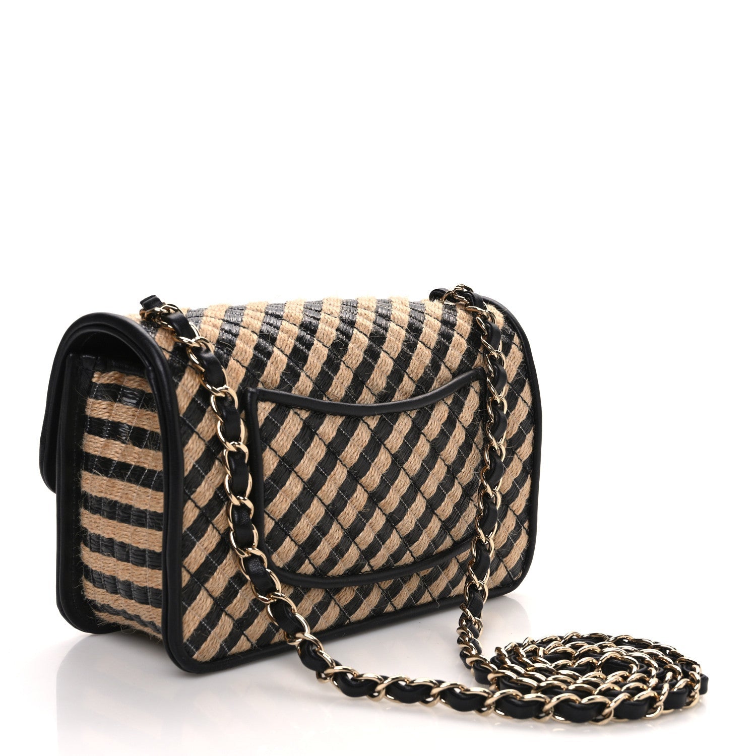 Raffia Jute Striped Small Urban Jungle Single Flap Black Beige