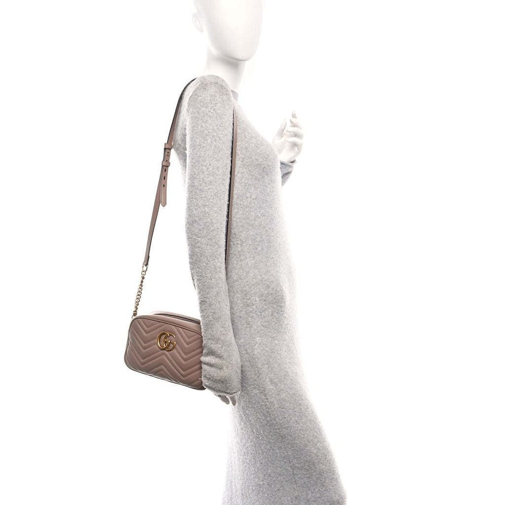 Calfskin Matelasse Small GG Marmont Chain Shoulder Bag Porcelain Rose