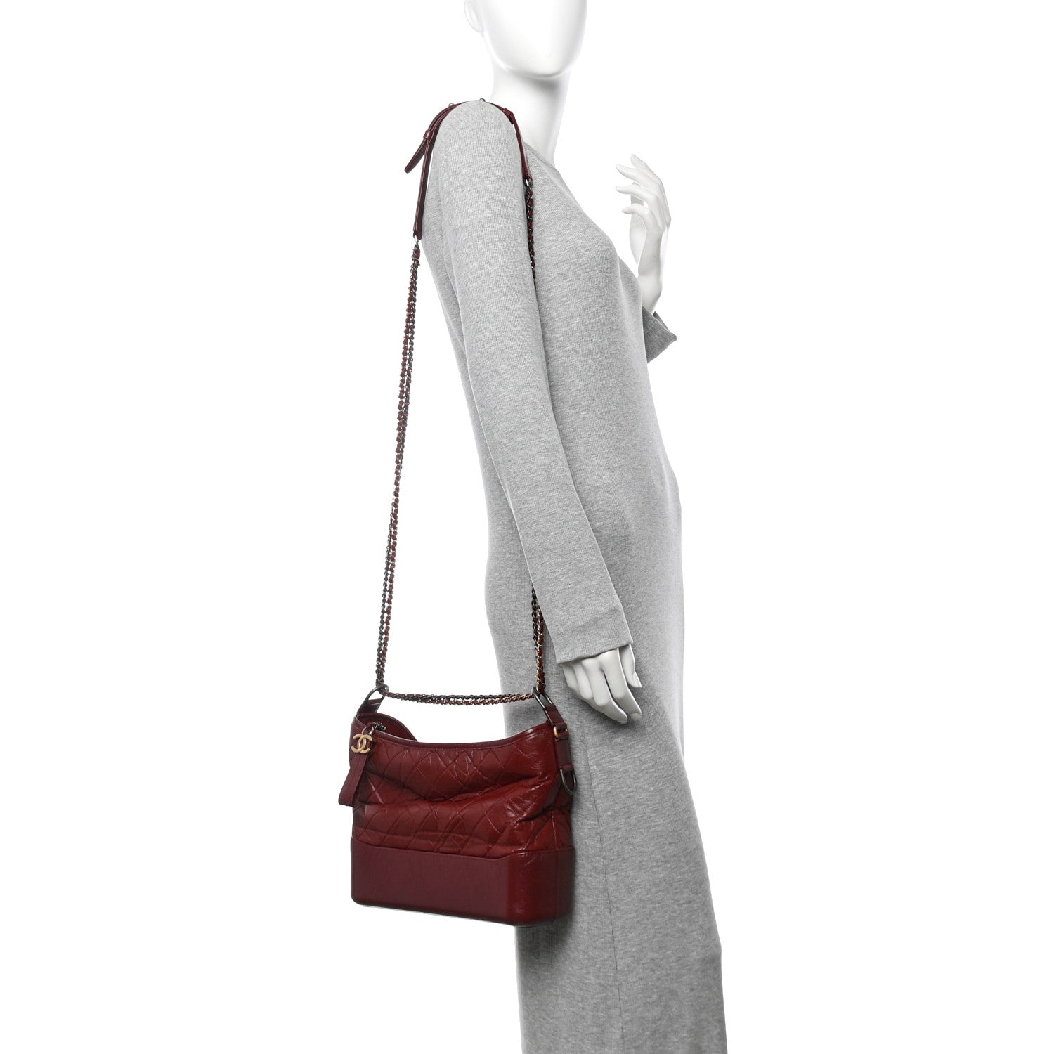 Aged Calfskin Quilted Medium Gabrielle Hobo Burgundy