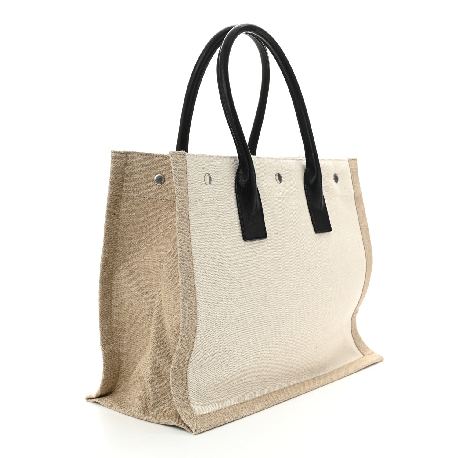 Linen Calfskin Small Rive Gauche Tote Greggio Natural