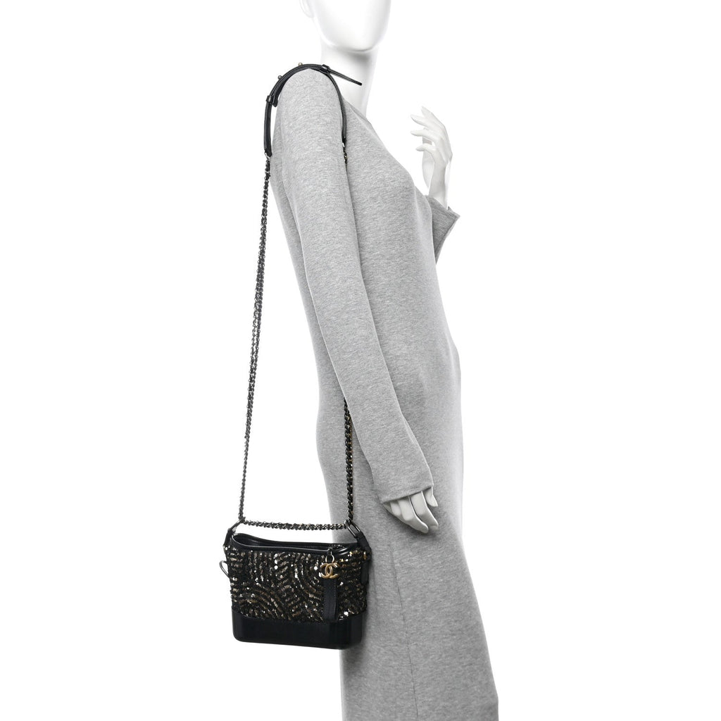 Sequin Calfskin Small Gabrielle Hobo Black Gold