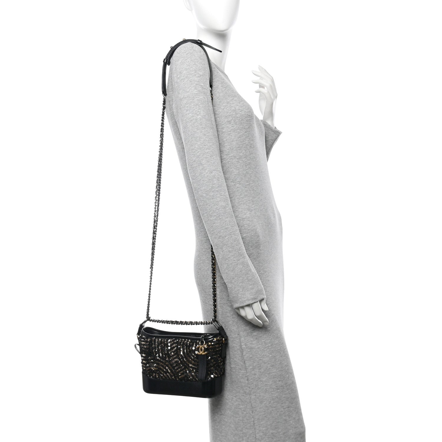 Sequin Calfskin Small Gabrielle Hobo Black Gold