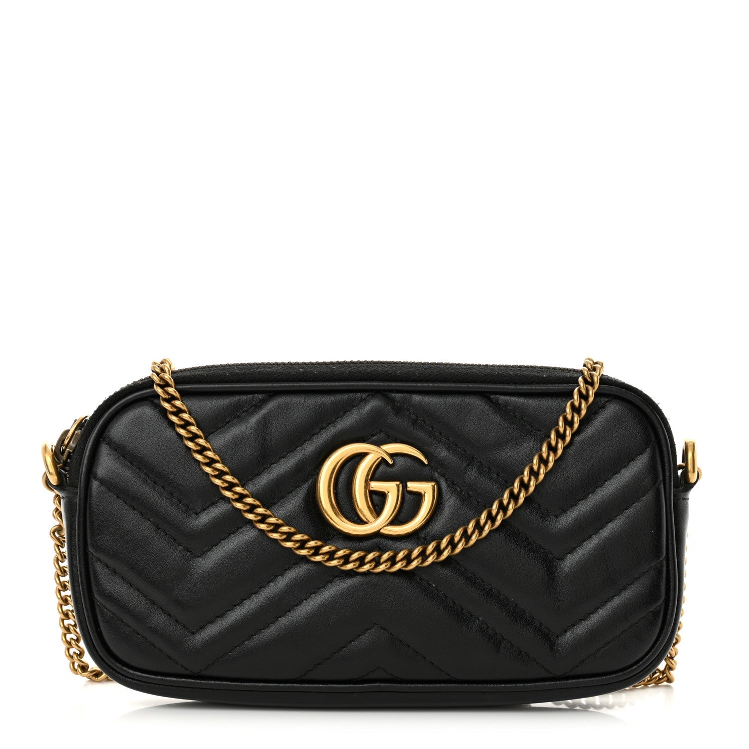 Calfskin Matelasse Mini GG Marmont Chain Crossbody Bag Black