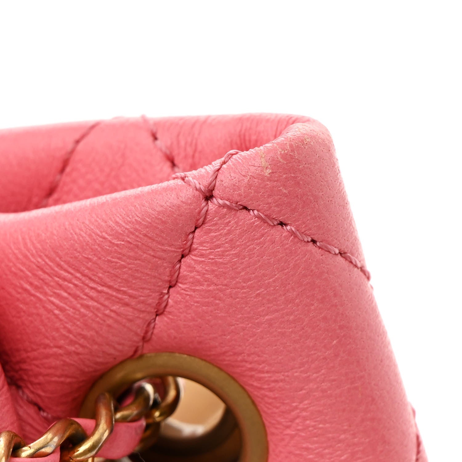 Lambskin Quilted Pearl Crush Drawstring Bag Pink
