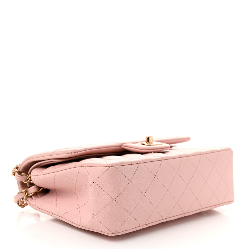 Lambskin Quilted Small Double Flap Light Pink