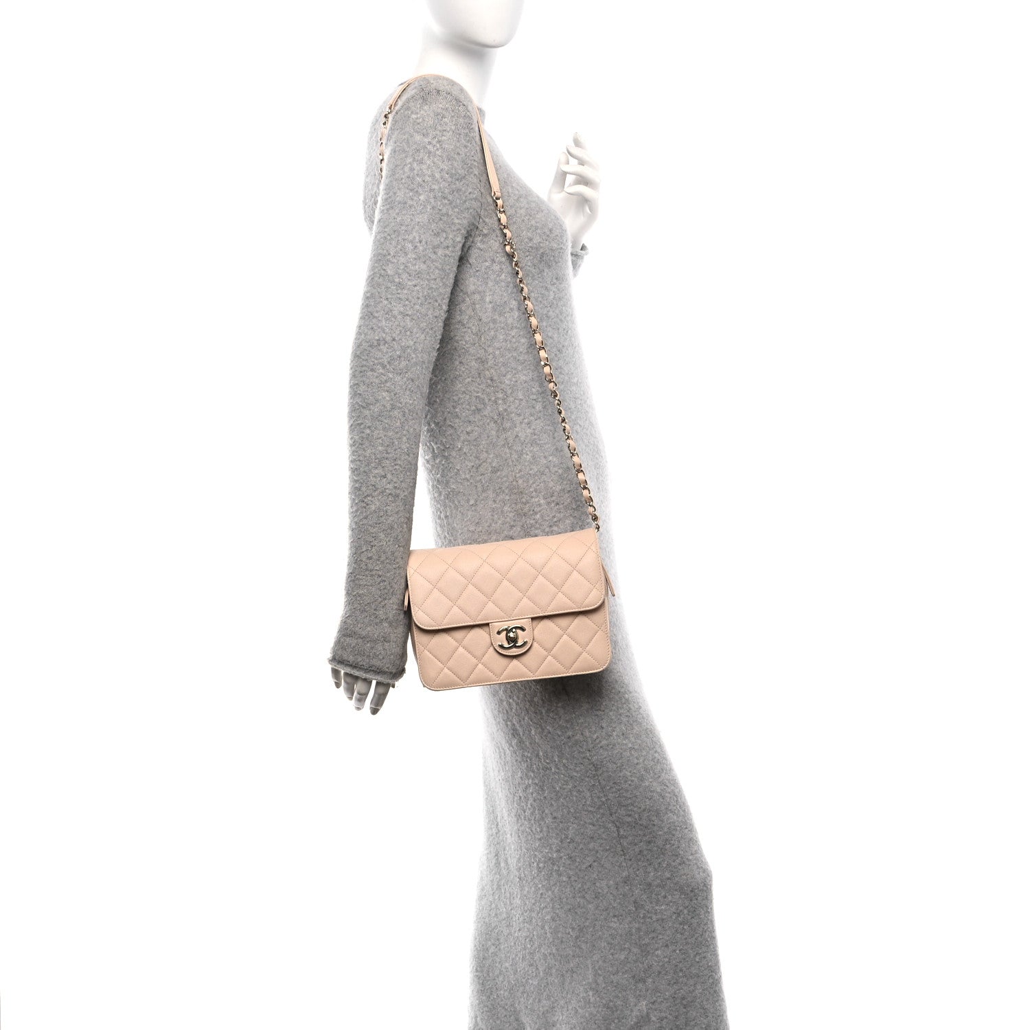 Caviar Quilted Large Like A Wallet Flap Light Beige