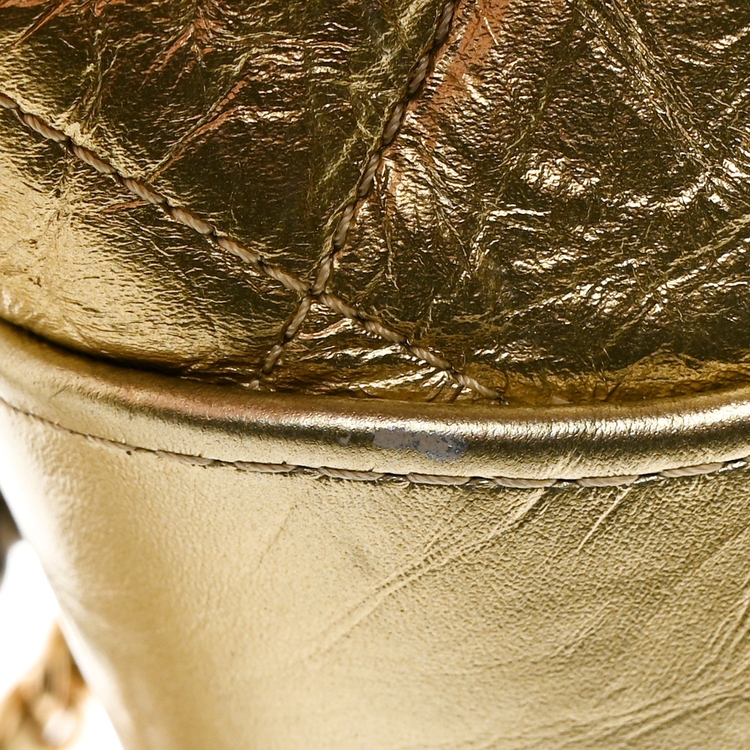Metallic Aged Calfskin Quilted Small Gabrielle Hobo Gold