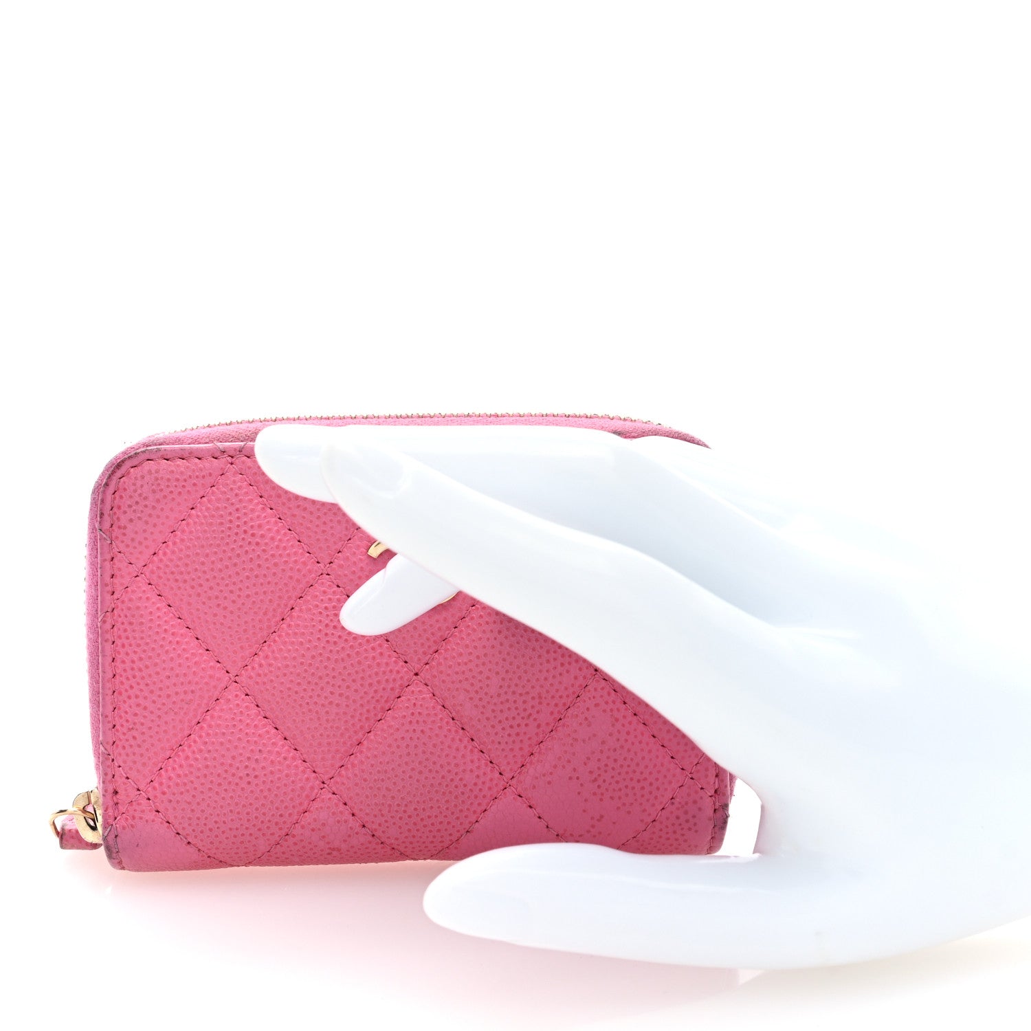 Caviar Quilted Zip Coin Purse Pink