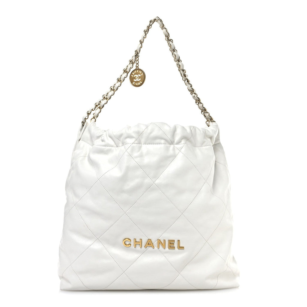 Shiny Calfskin Quilted Chanel 22 White