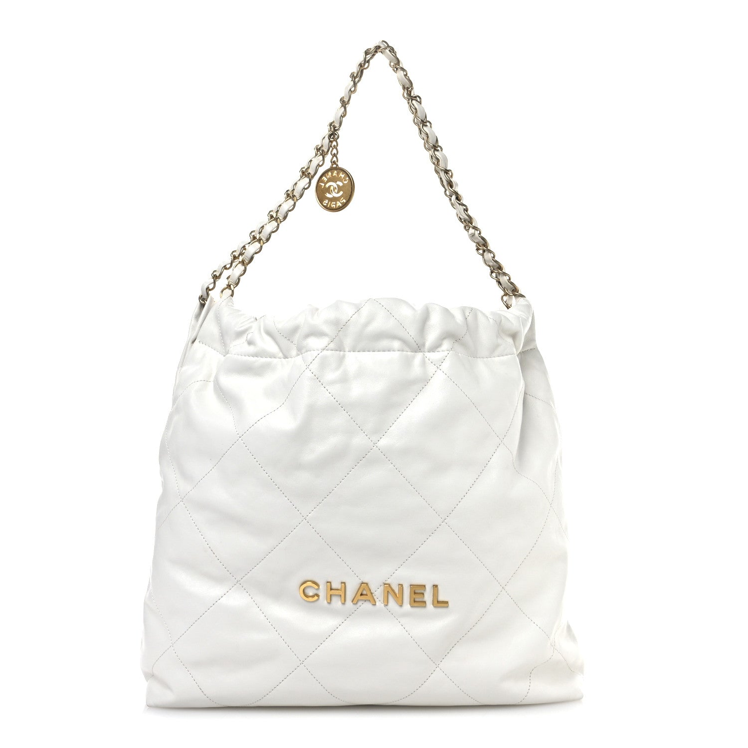 Shiny Calfskin Quilted Chanel 22 White