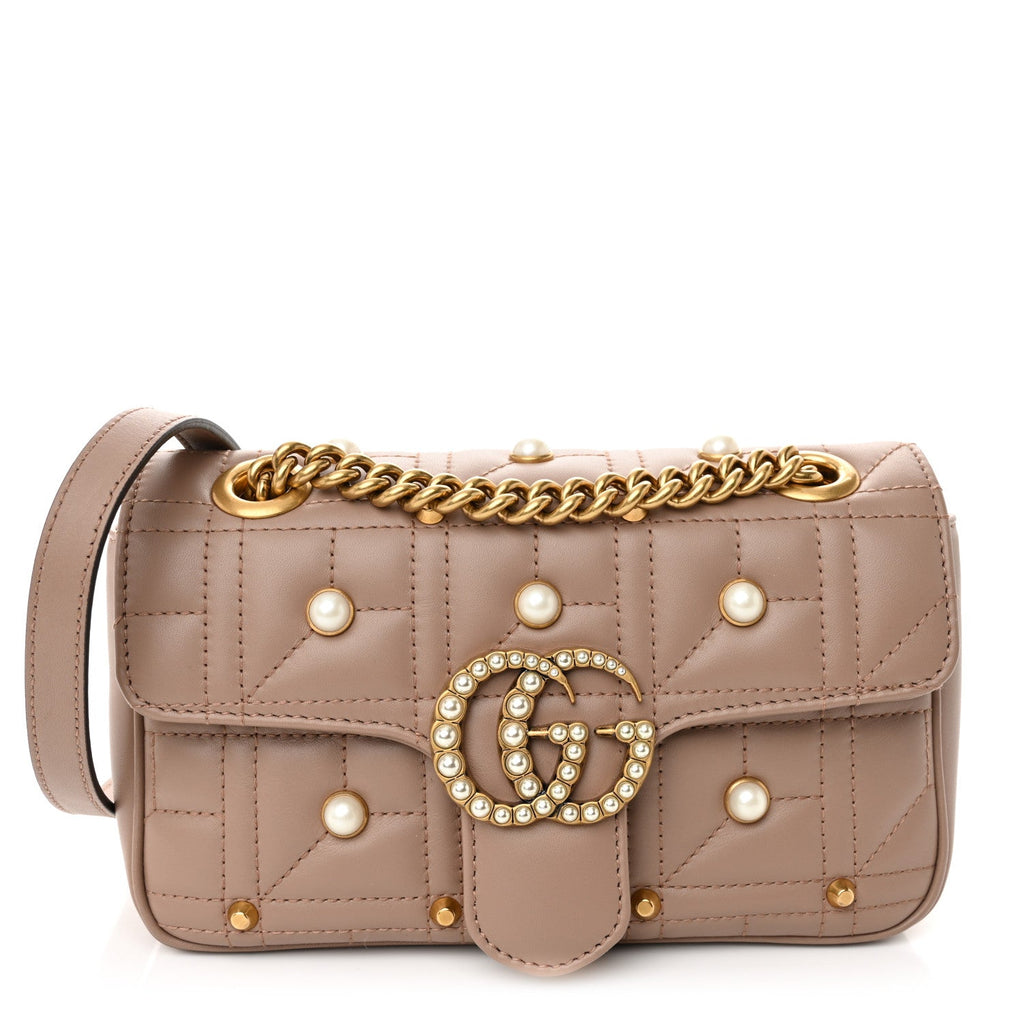 Calfskin Matelasse Studded Mini Pearly GG Marmont Shoulder Bag Porcelain Rose