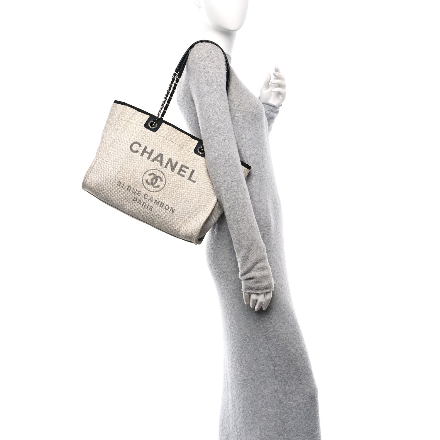 Woven Straw Raffia Small Deauville Tote Grey
