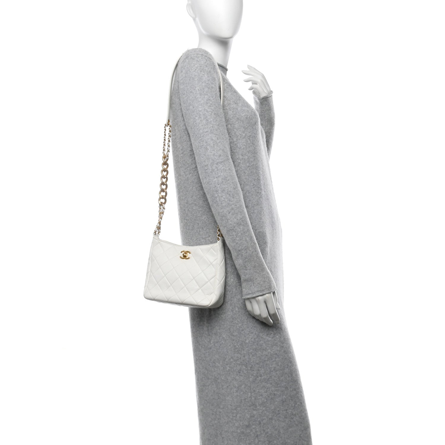 Lambskin Quilted Multi Chain Hobo White
