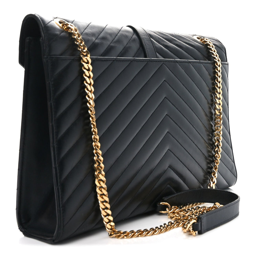 Smooth Calfskin Matelasse Chevron Large Monogram Satchel Black