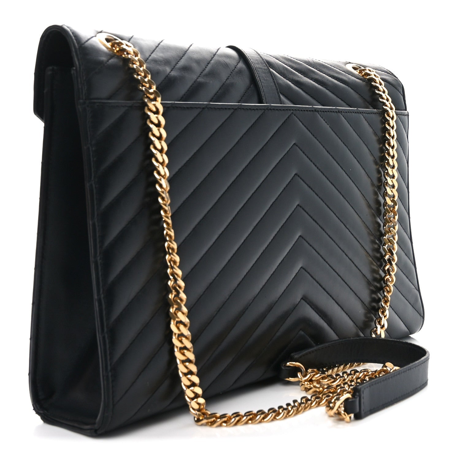 Smooth Calfskin Matelasse Chevron Large Monogram Satchel Black