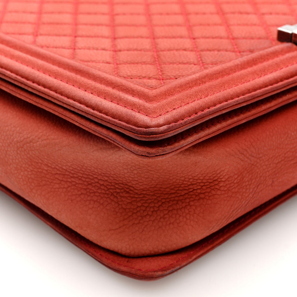 Iridescent Caviar Quilted Large Boy Flap Orange