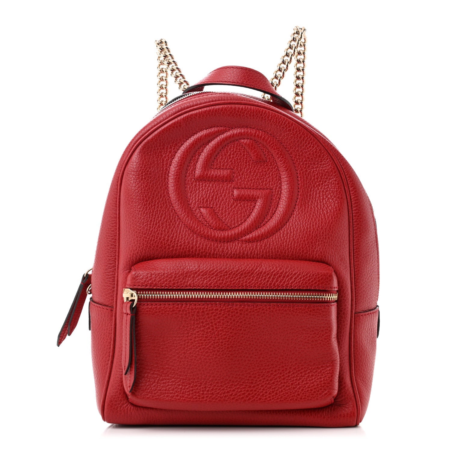 Pebbled Calfskin Soho Chain Backpack Hibiscus Red