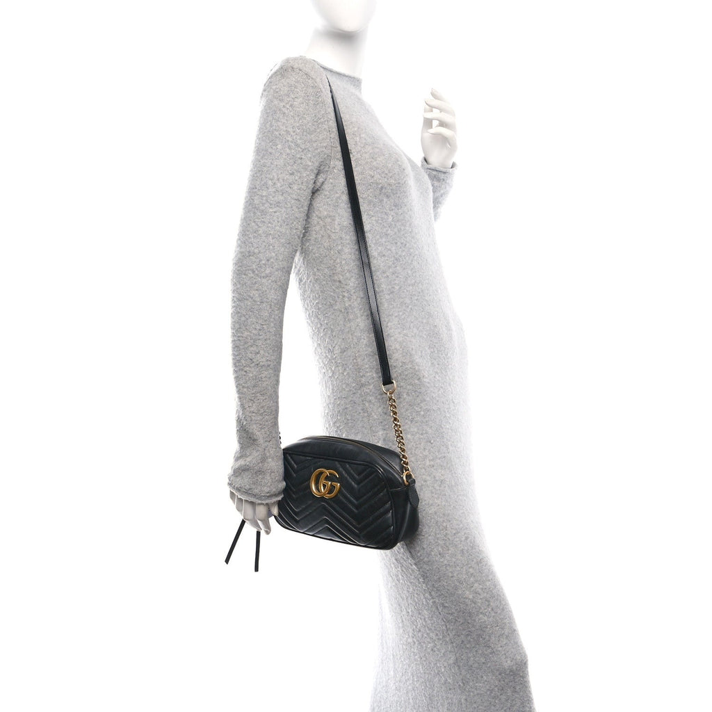 Calfskin Matelasse Small GG Marmont Chain Shoulder Bag Black
