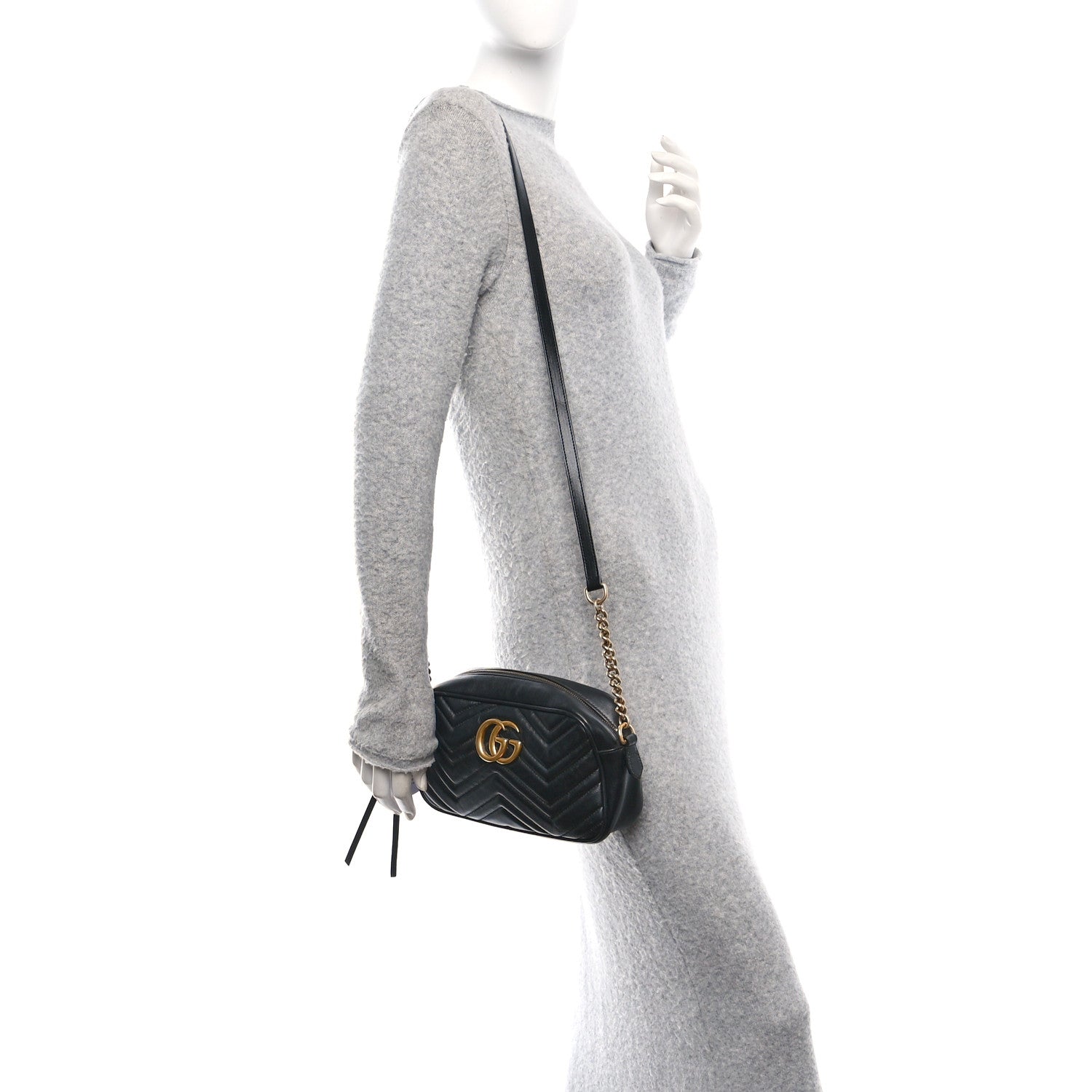 Calfskin Matelasse Small GG Marmont Chain Shoulder Bag Black