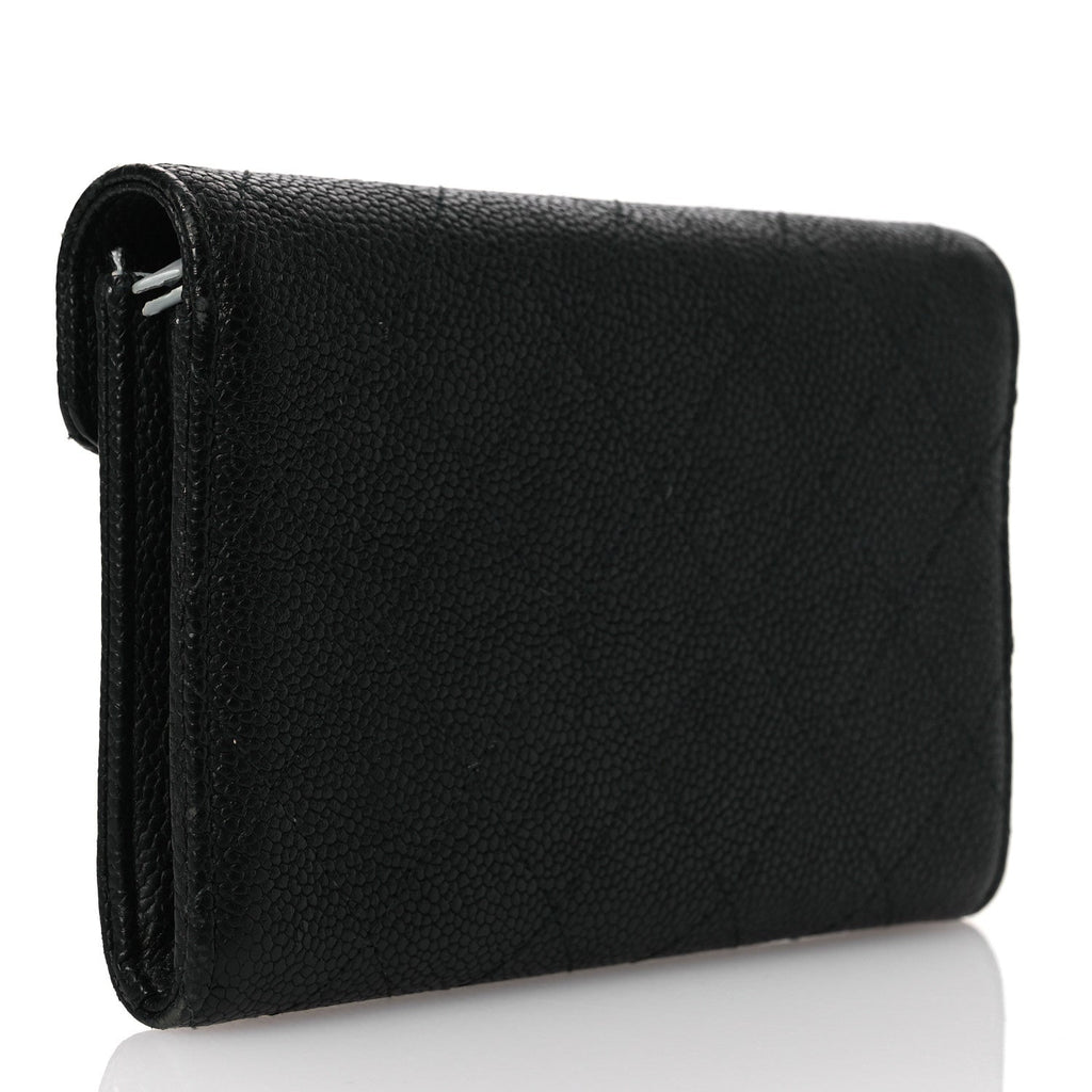 Caviar Quilted Thread CC Compact Flap Wallet Black