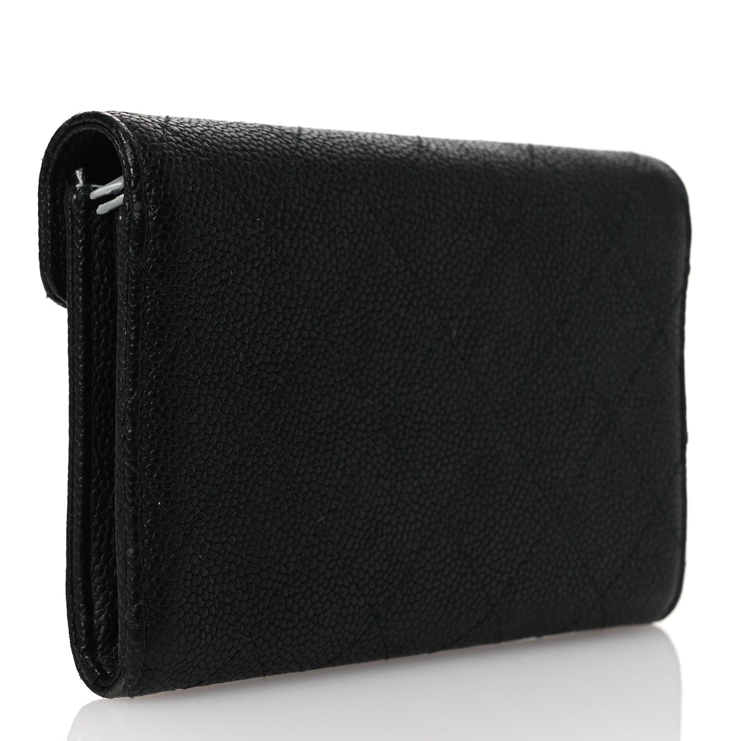 Caviar Quilted Thread CC Compact Flap Wallet Black