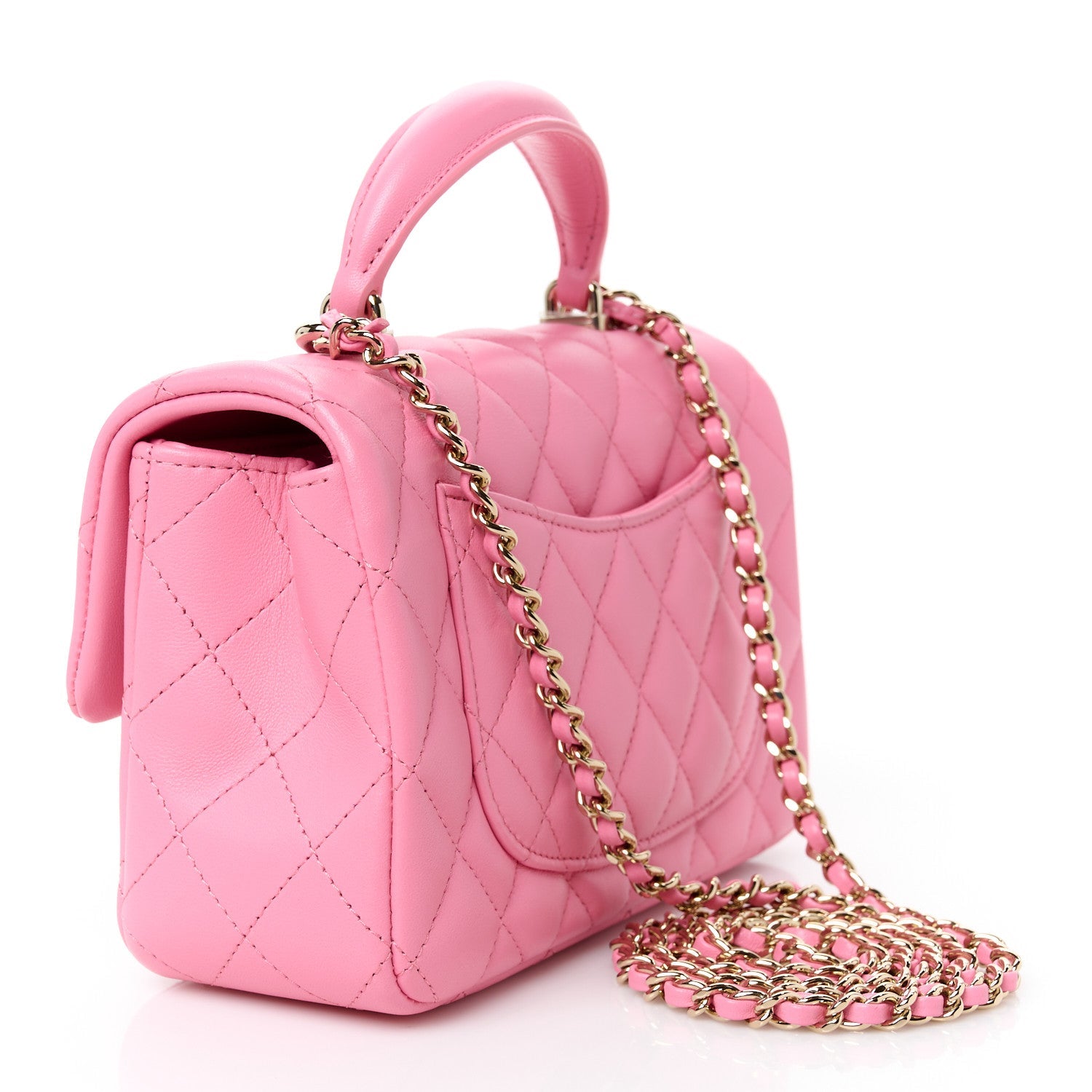 Lambskin Quilted Mini Top Handle Rectangular Flap Pink