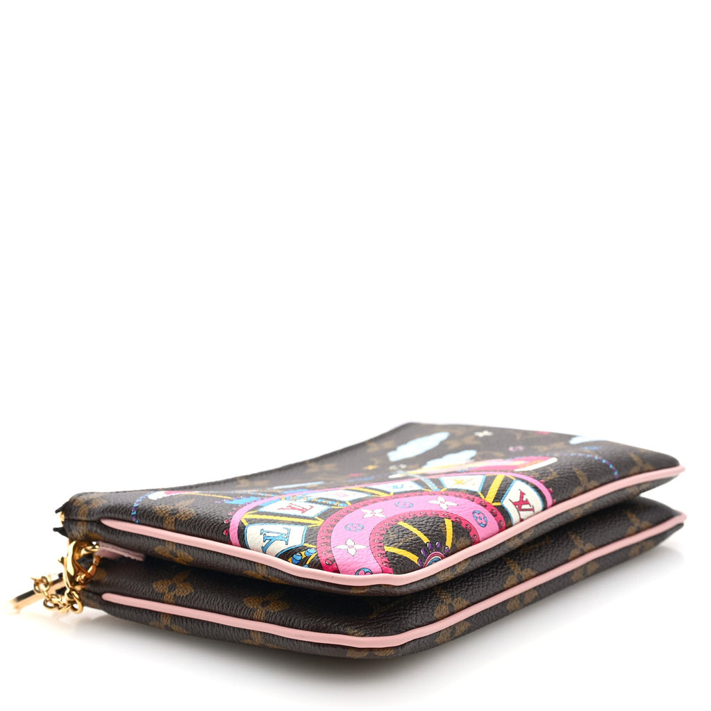 Monogram 2020 Christmas Animation Big Wheel Double Zip Pochette Rose Ballerine