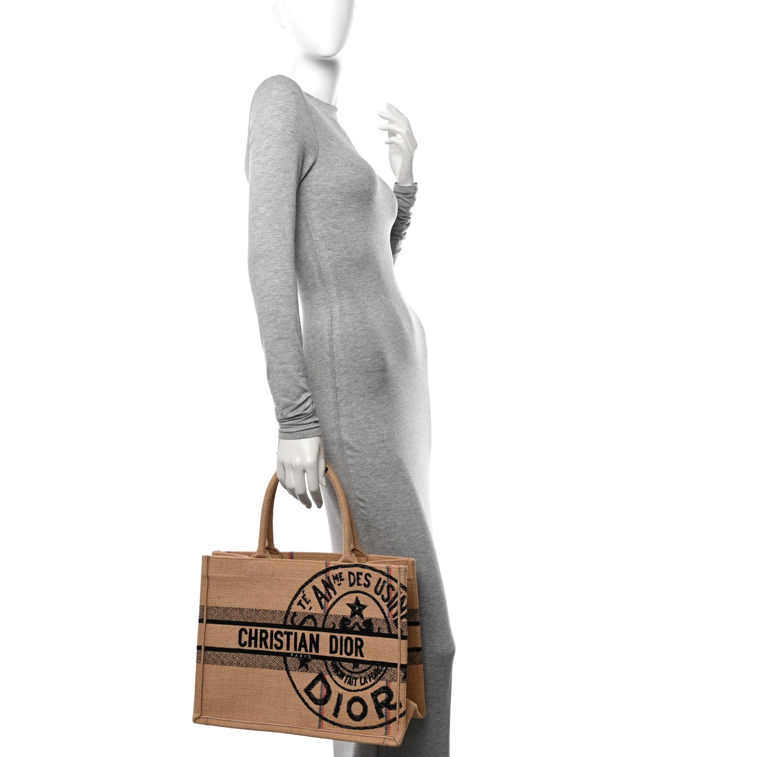 Canvas Jute Embroidered Medium Book Tote Black Beige